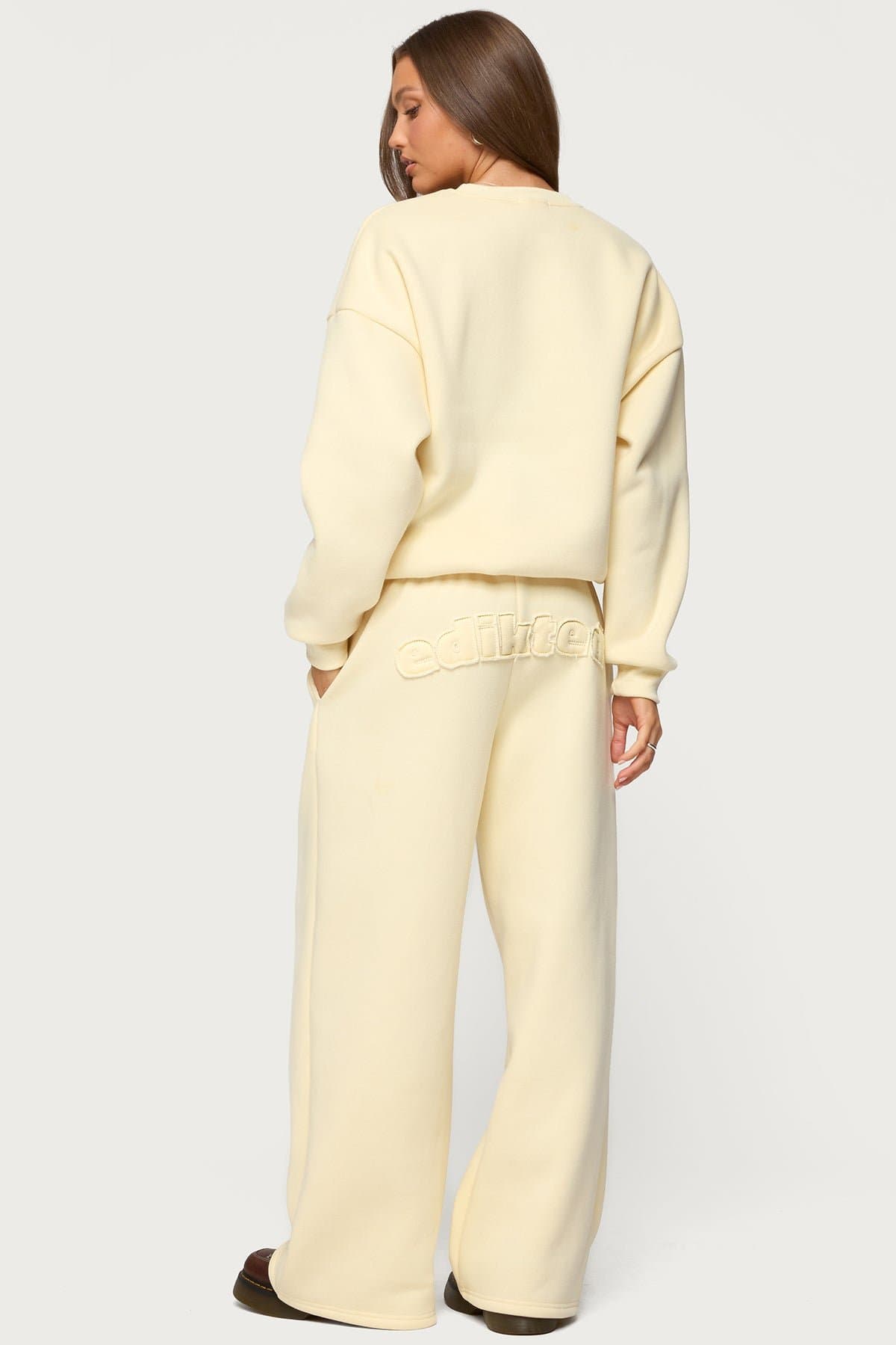 Jaylie Edikted Wide Leg Sweatpants - Distressed Graphic Polyester Cotton Blend