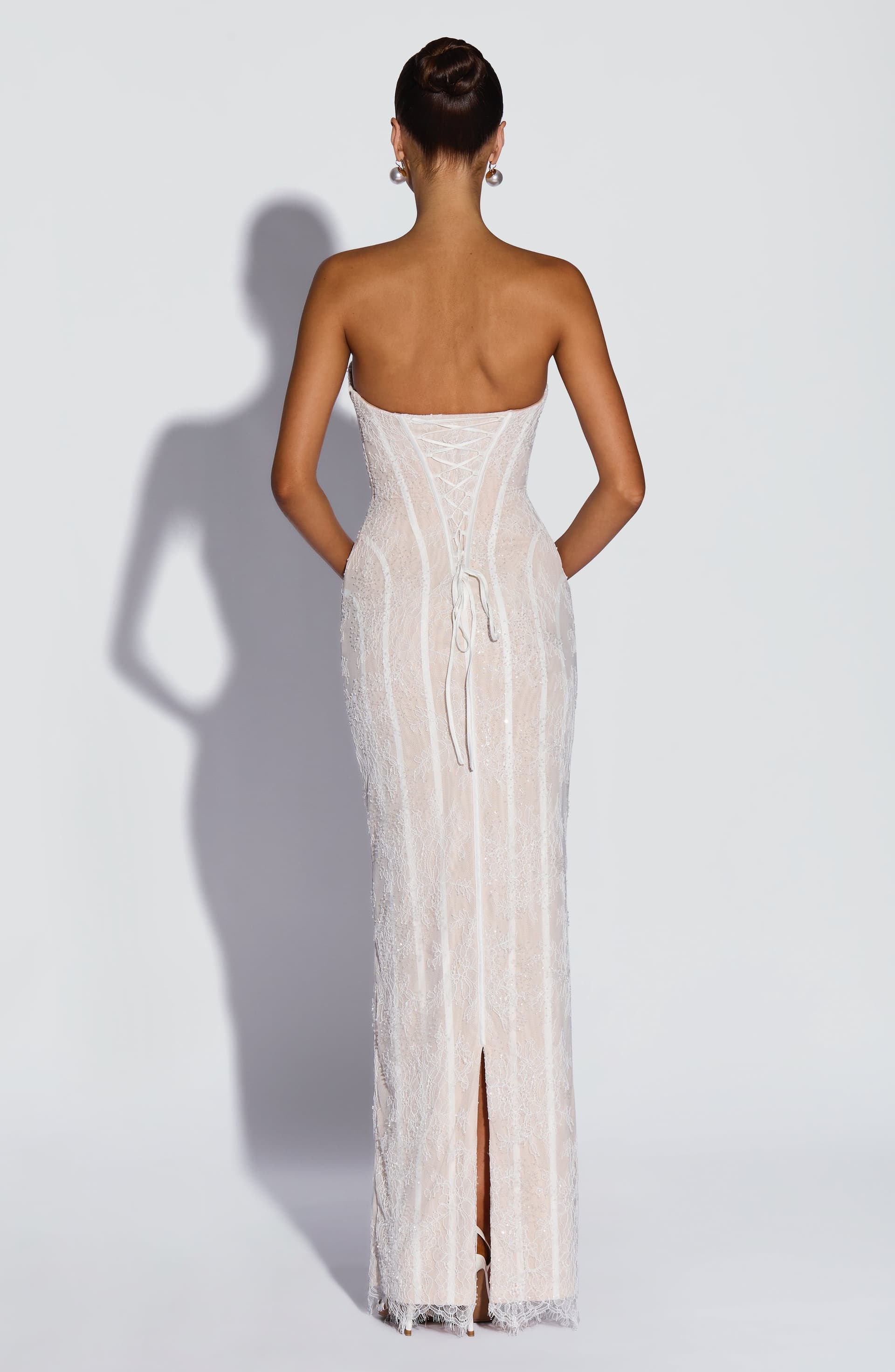 Sian Maxi Dress in Ivory with Floral Lace and Bead Embellishment