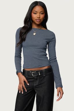 Loria Striped Boat Neck Long Sleeve Top - Cotton Spandex