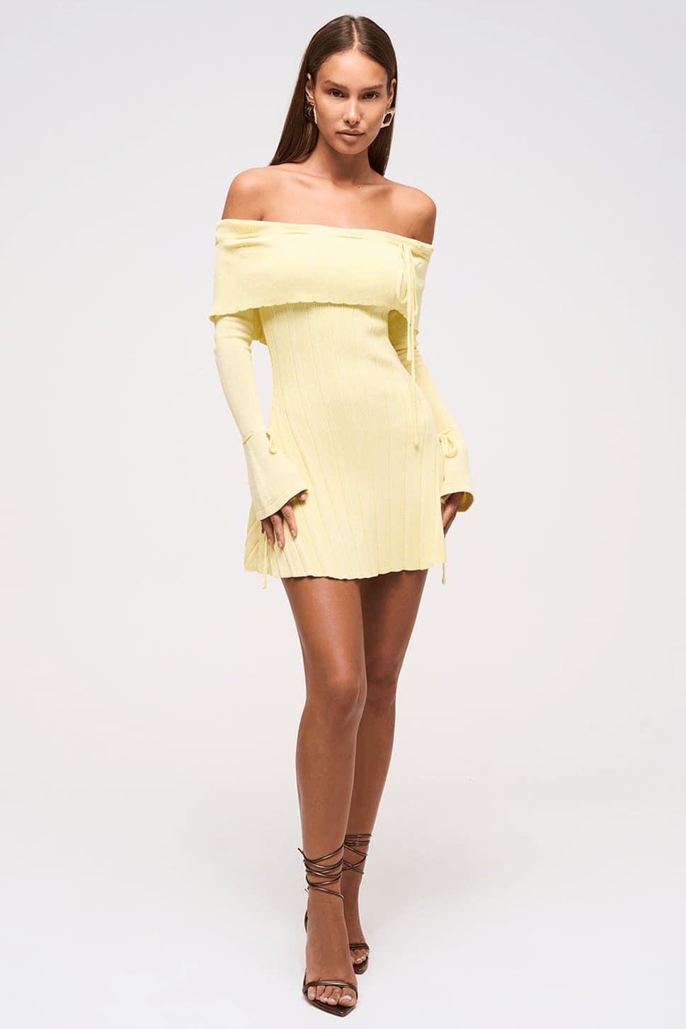 Primrose Fold Over Bardot Knitted Mini Dress - Ribbed Knit Bodycon