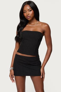 Maeve Pinstripe Strapless Boned Corset Polyester Rayon Spandex