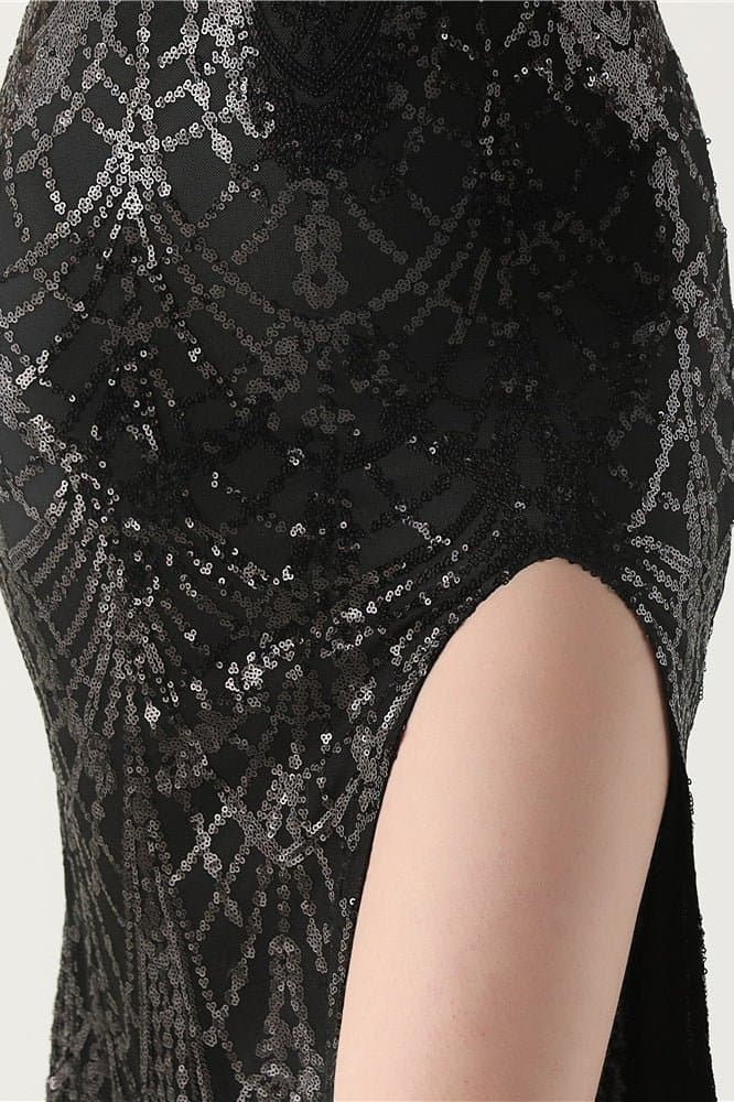 Sequin V-Neck Cross Strap Mermaid Maxi Evening Dress