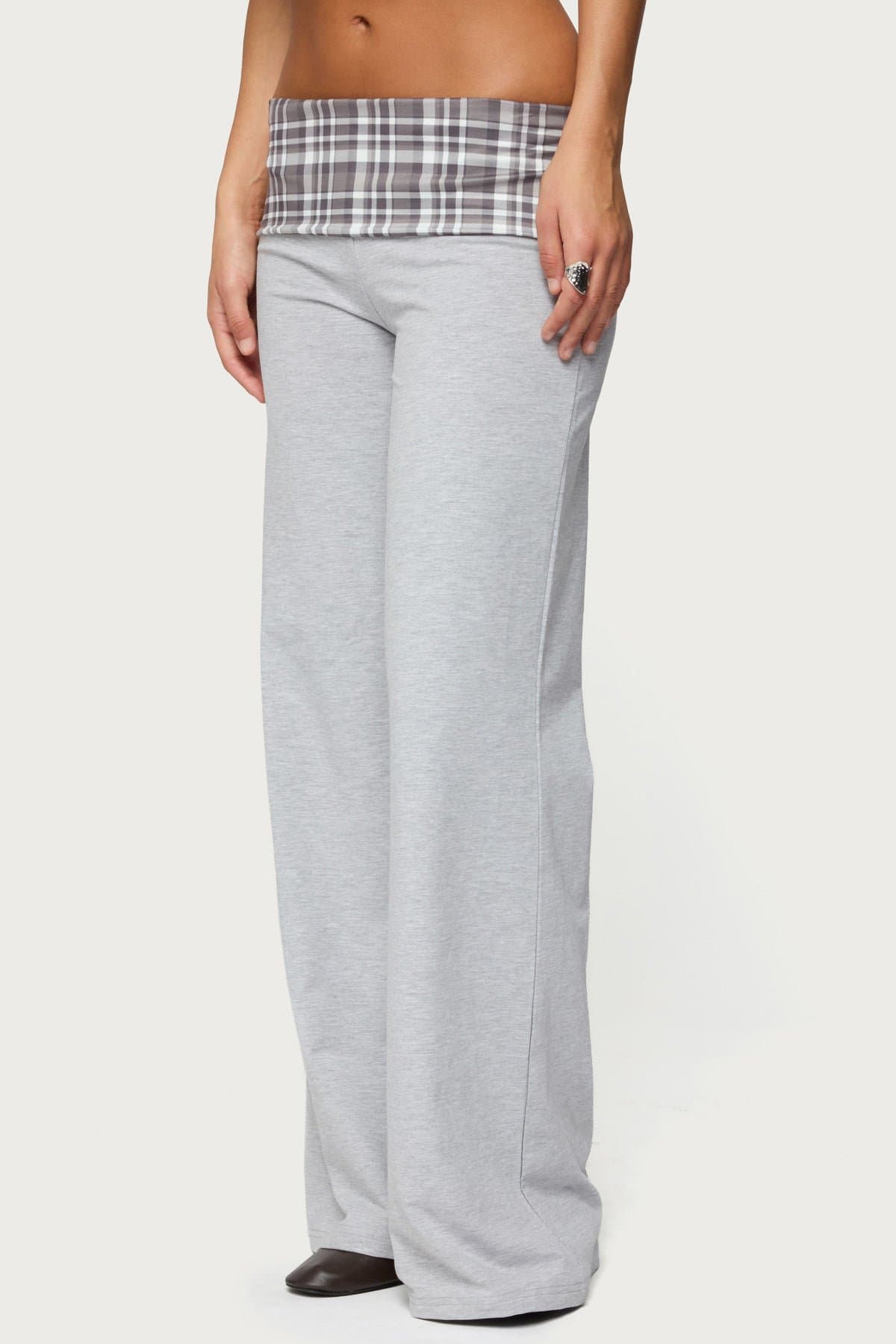 Kimmy Plaid Foldover Waist Wide Leg Pants - Cotton Spandex