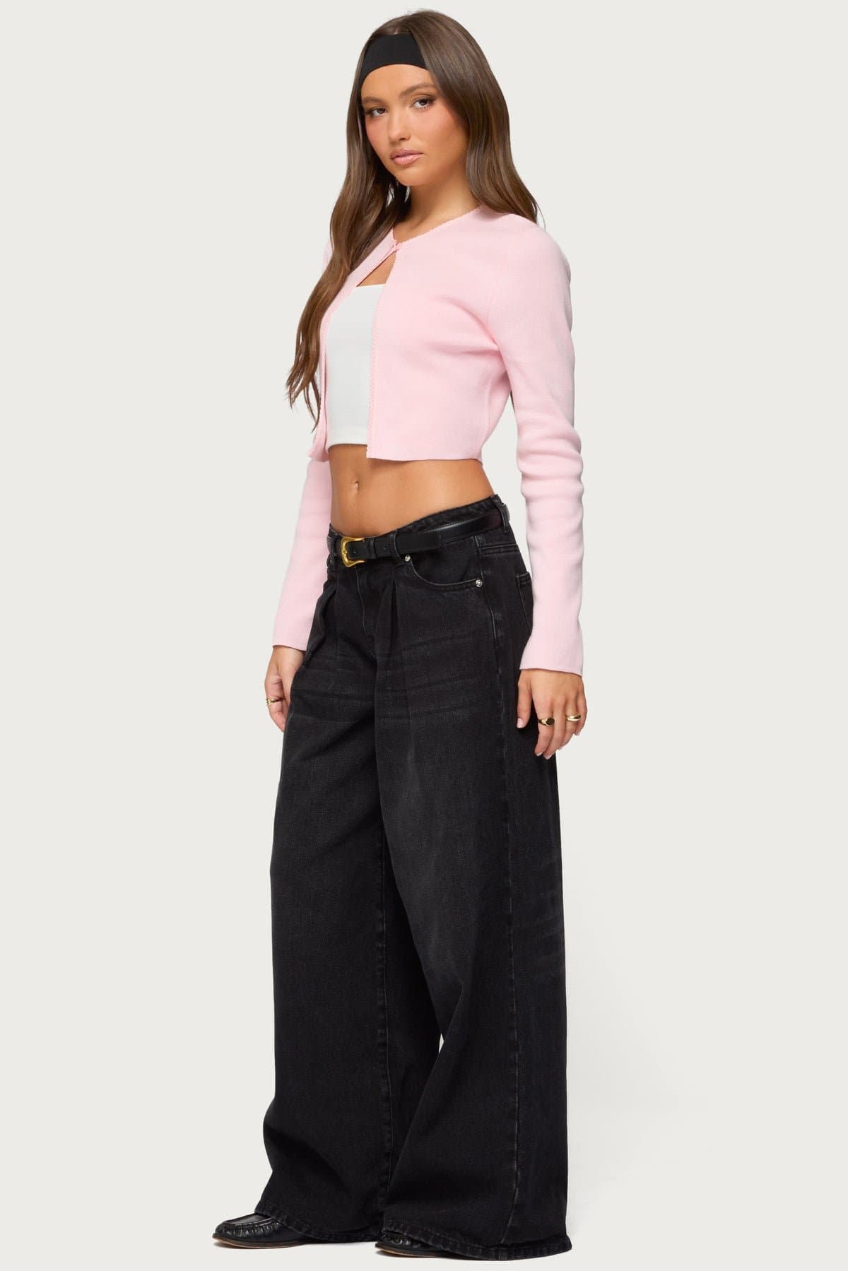 Jayne Split Front Knit Cardigan - 100% Cotton Frill Trim Button Closure