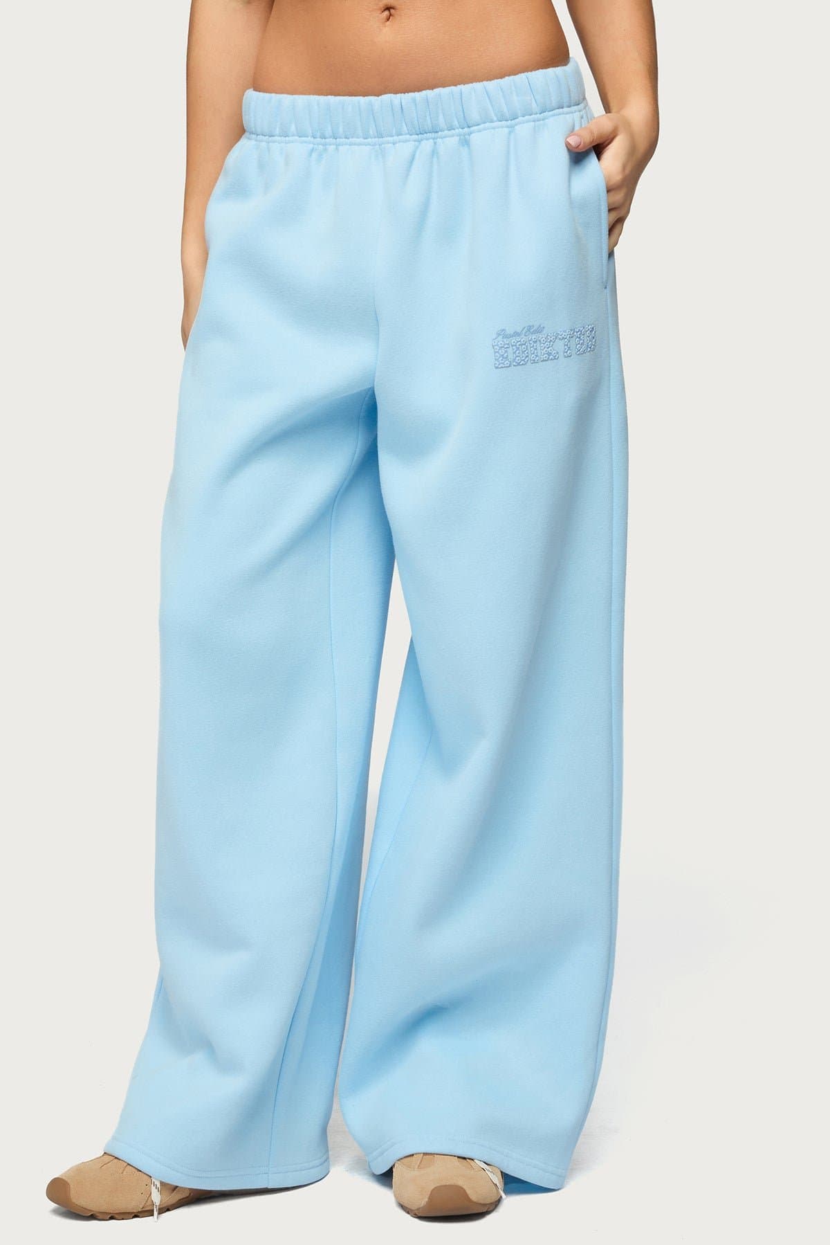 Pastel Edit Edikted Sweatpants - Straight Leg Polyester Cotton Flower Graphic Print