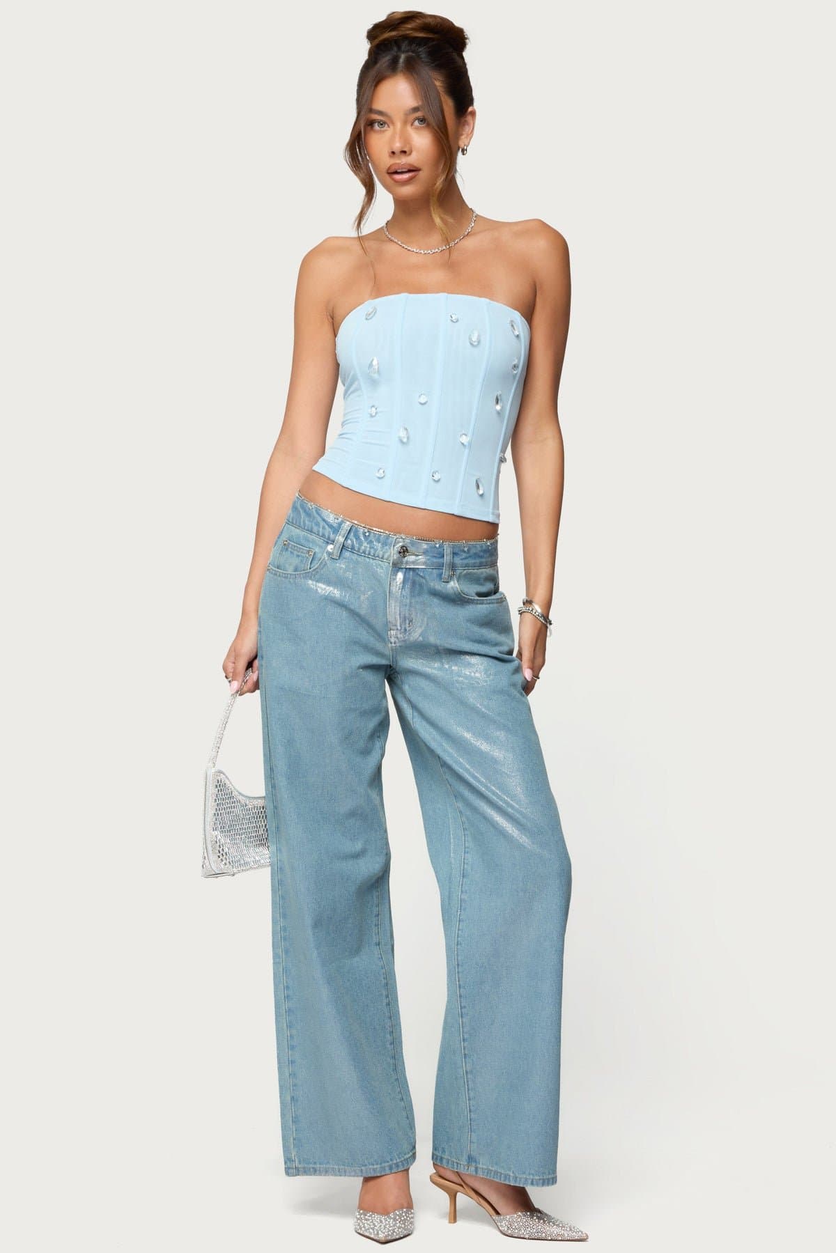 Lexah Faux Crystal Strapless Mesh Corset - Boned Nylon Spandex Bodice