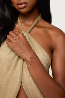 Dangling Rhinestone Handchain Gold Tone Metal 6.6 Inch Length