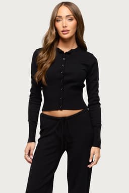 Montanna Rib Knit Cardigan - Acrylic Ribbed Button Front Knit Sweater