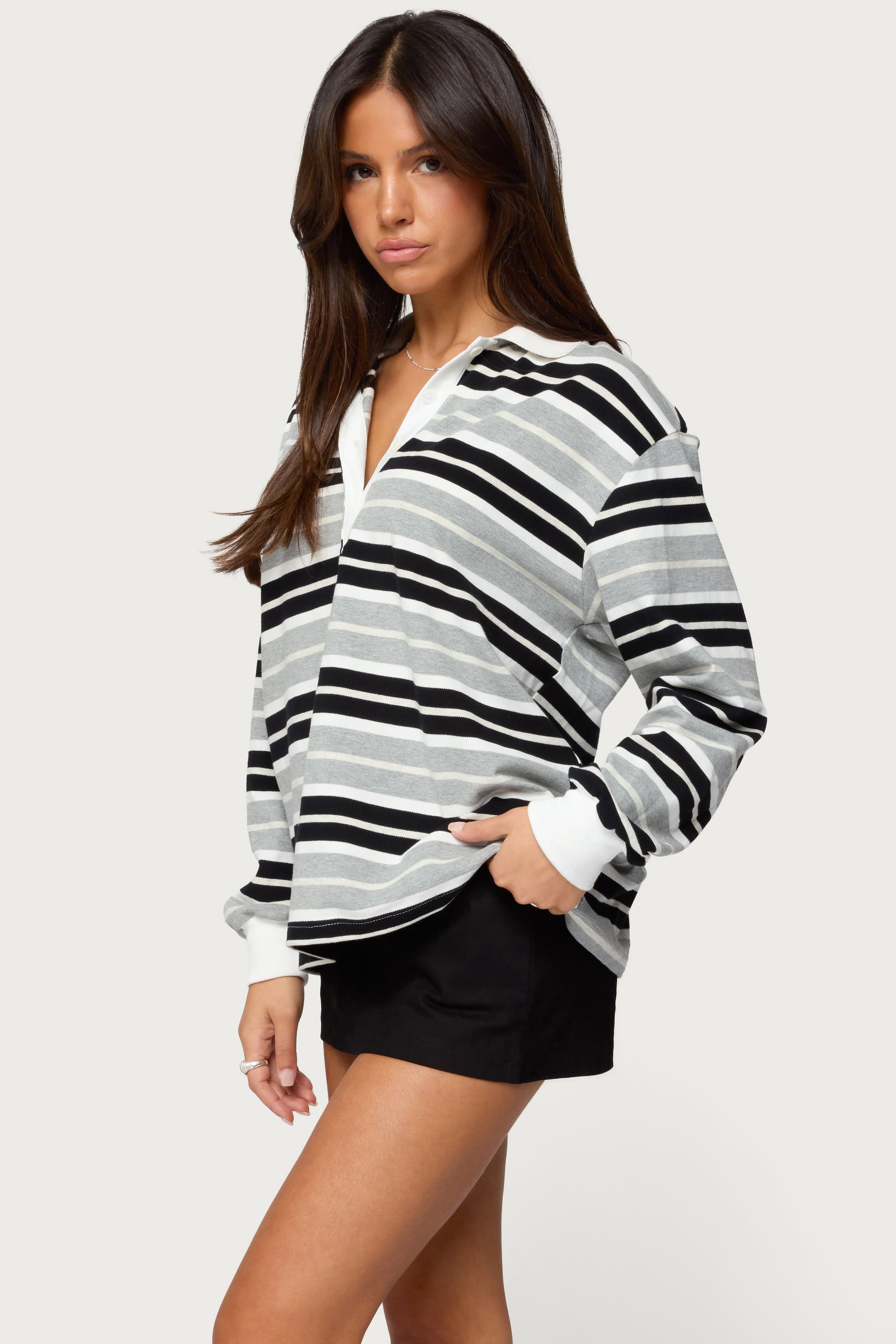 Renya Striped Rugby Shirt Long Sleeve Polo Cotton Rayon Spandex