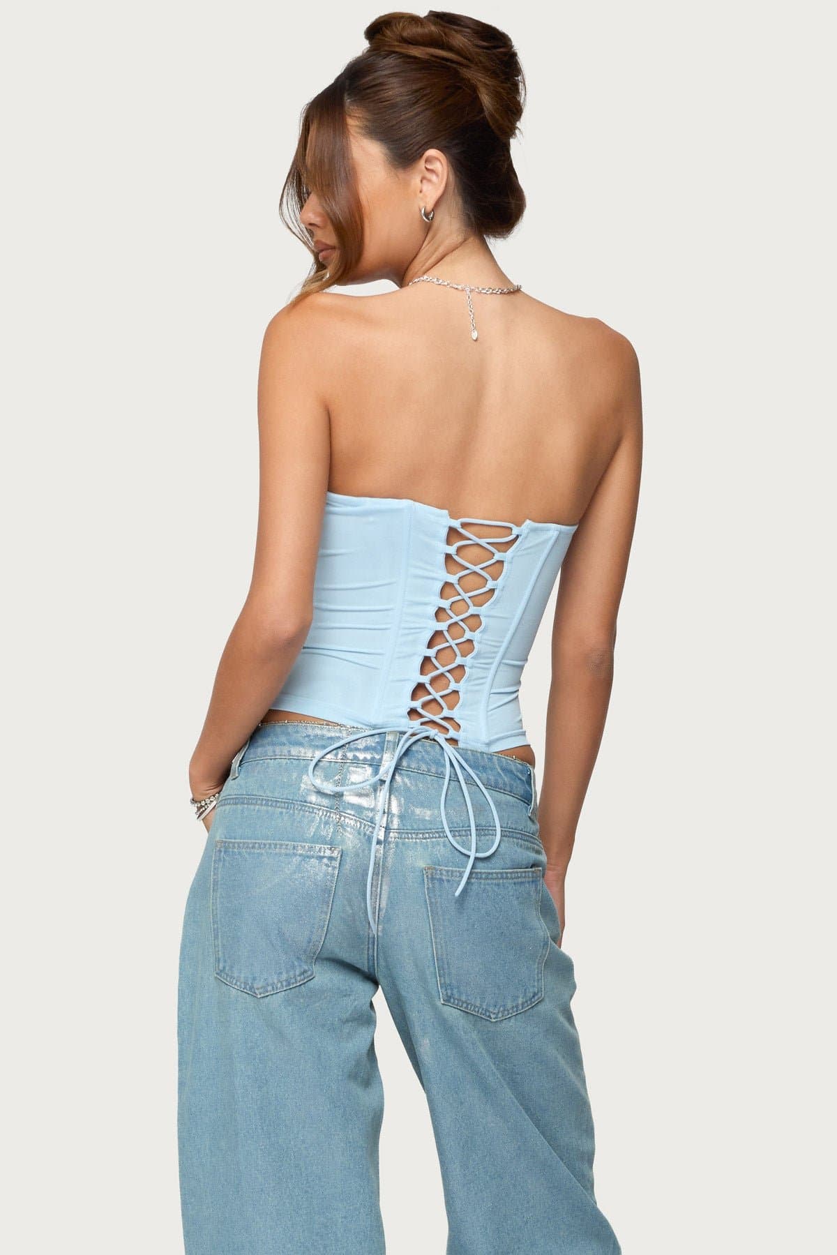 Lexah Faux Crystal Strapless Mesh Corset - Boned Nylon Spandex Bodice