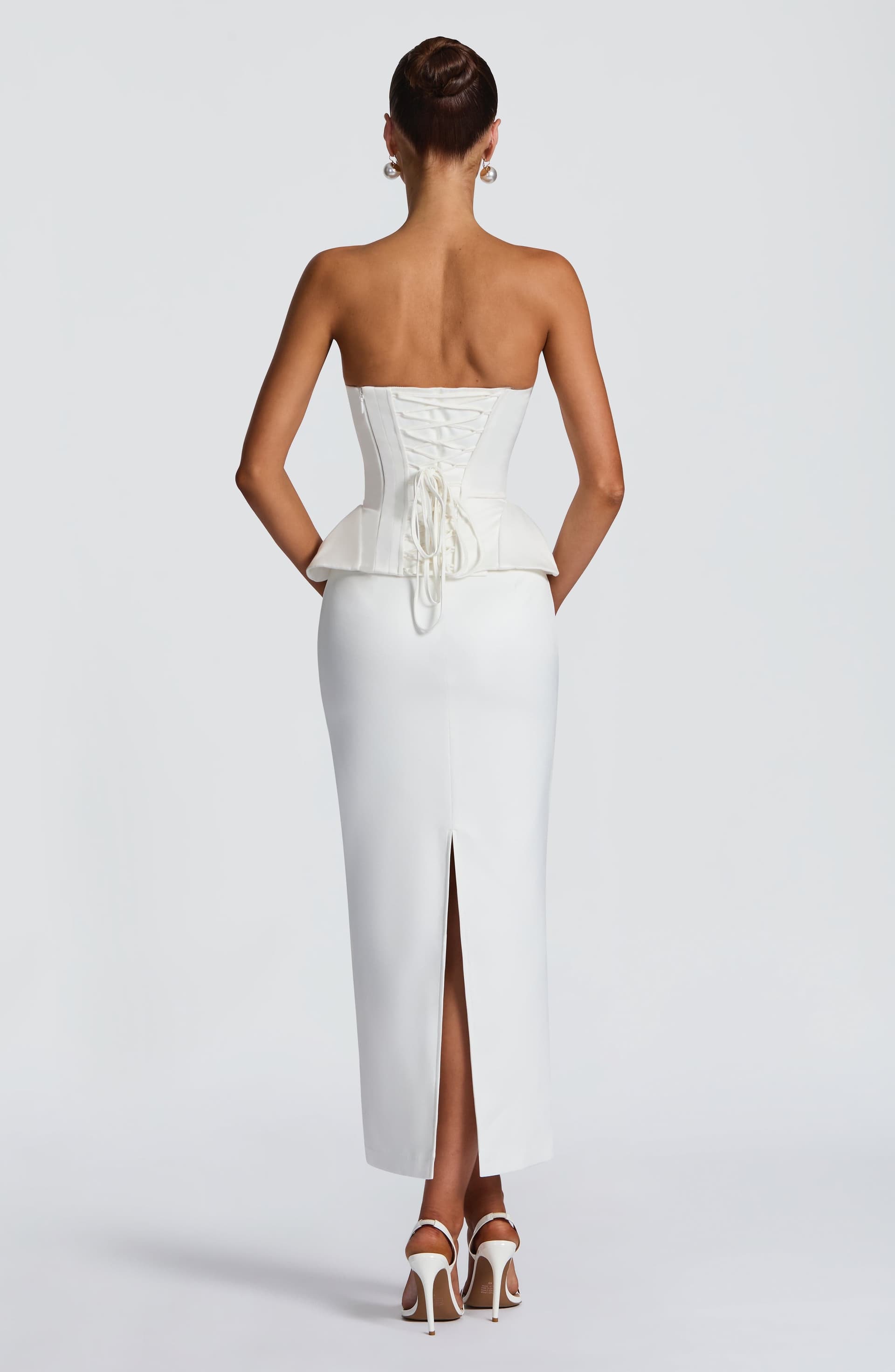 Calliope Midi Skirt in Ivory Duchess Satin - Mid-Rise Pencil Silhouette