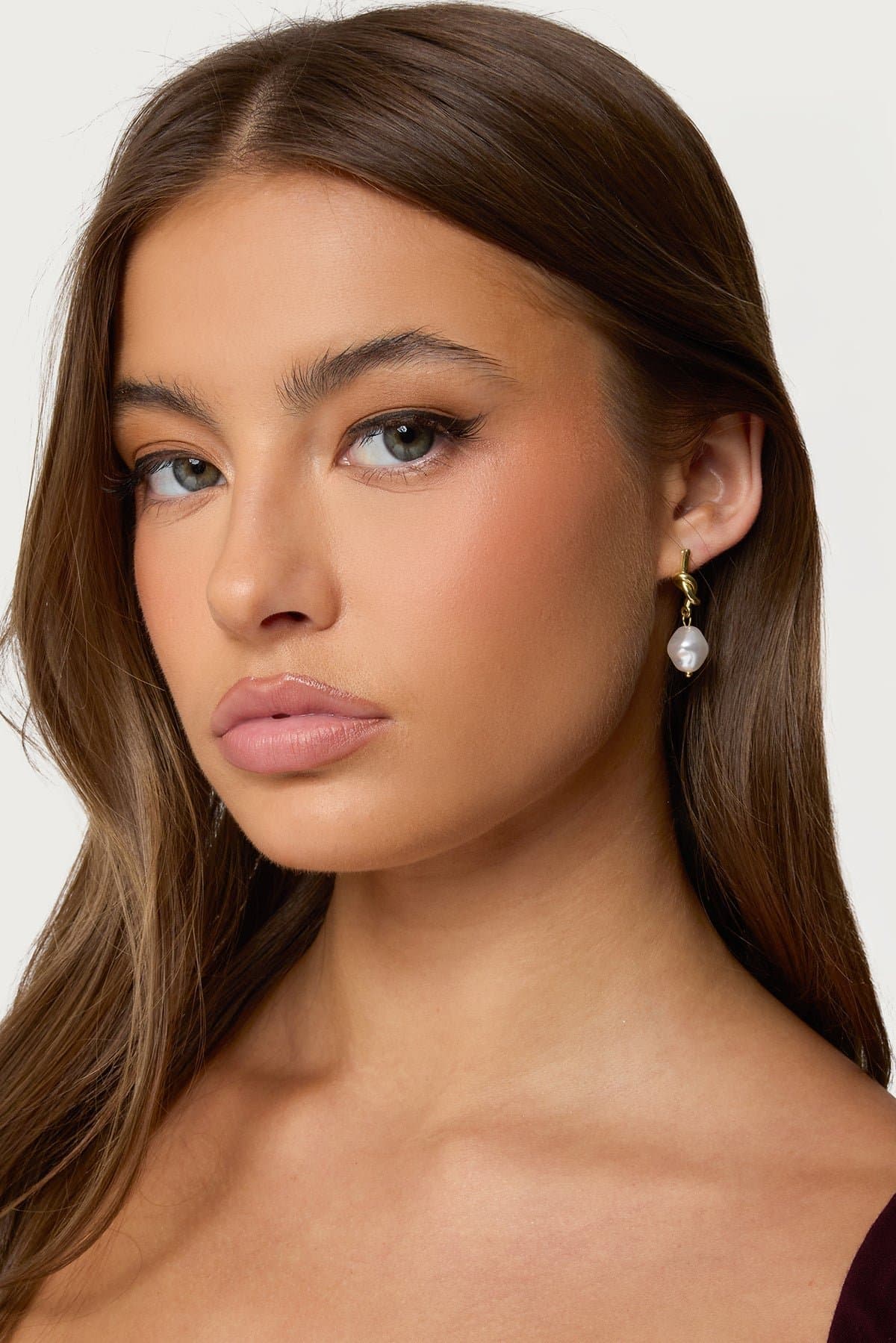 Knotted Pearl Charm Dangling Earrings - Gold Tone Metal, 1.4 Inch Length