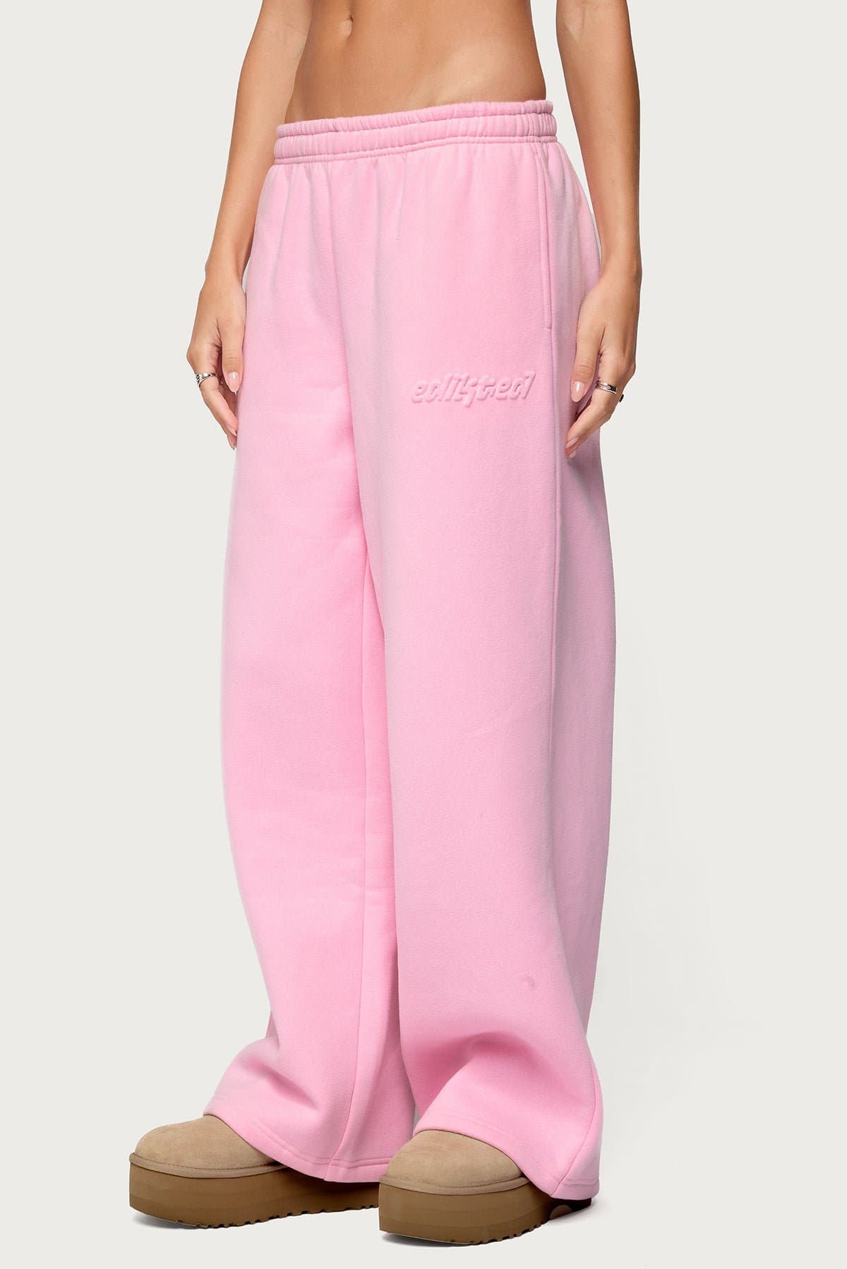 Totally Edikted Wide Leg Sweatpants with Embossed Graphic Polyester Cotton