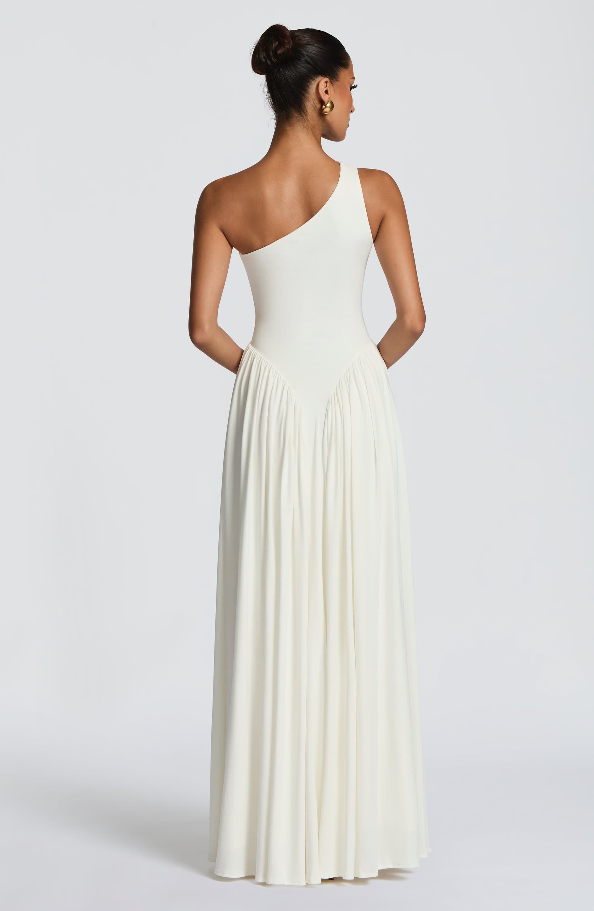 Vespera Maxi Dress in Ivory - One Shoulder Modal Jersey with Godet Panels
