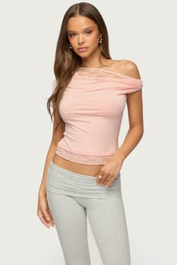 Lacey Layered Off Shoulder Top in Rayon Spandex
