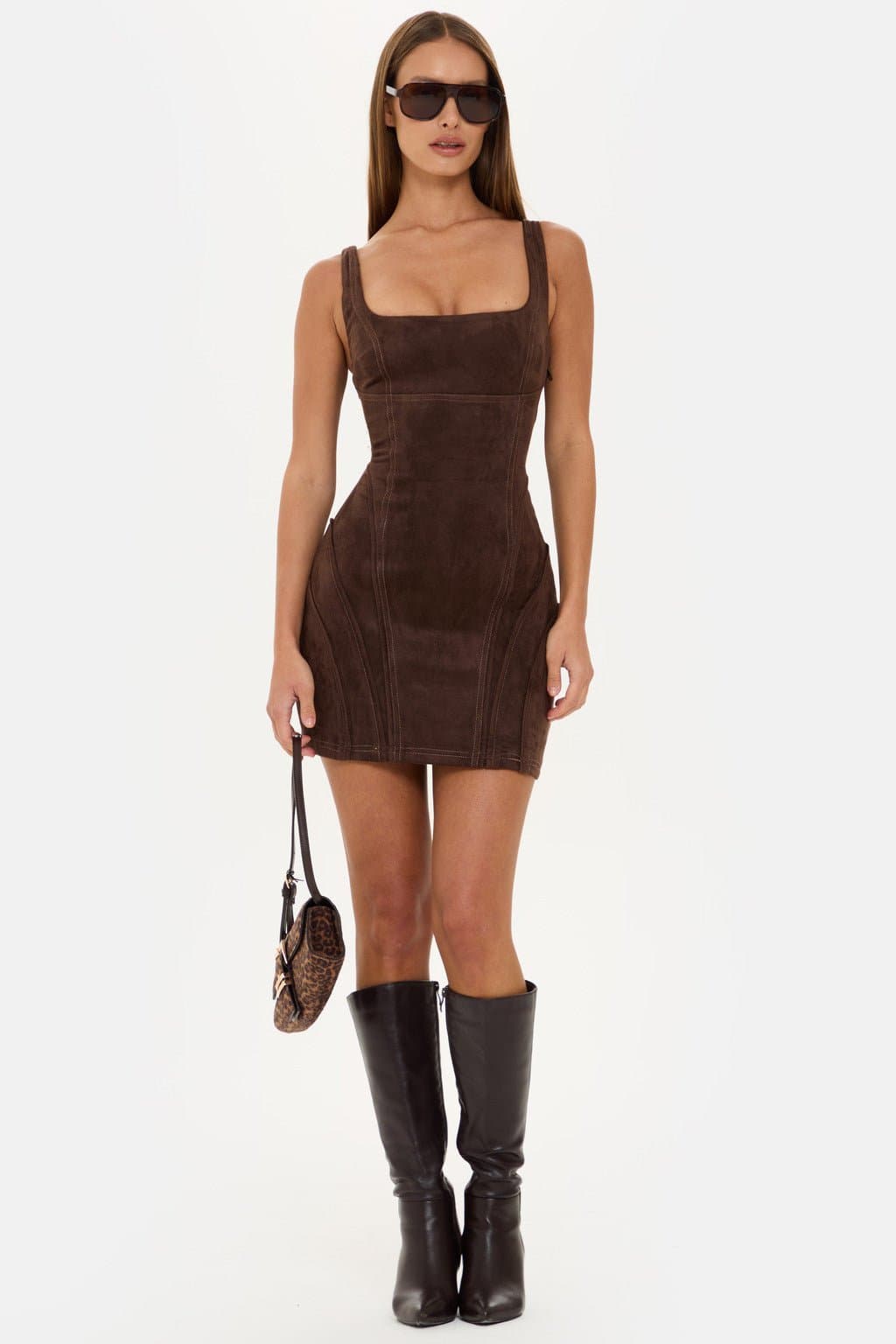 Lexi Square Neck Mini Dress with Adjustable Strap and Corset Back - Black