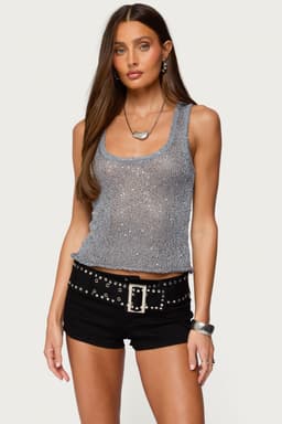 Eleora Sequin Knit Tank Top - Polyester Women's Sleeveless Top Size S