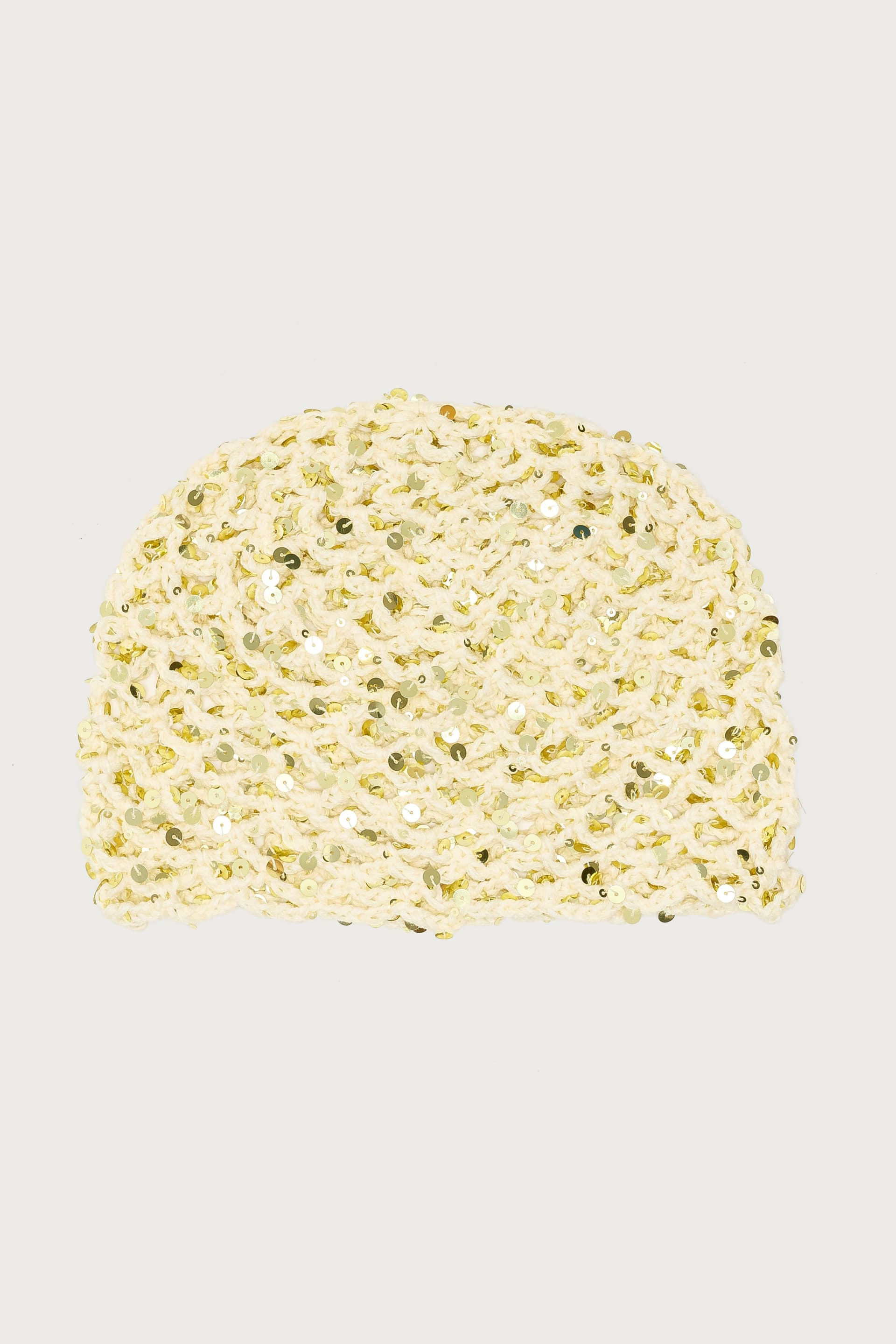 Sequin Crochet Beanie Hat - Cotton Polyester, Height 6.7in Length 9.2in