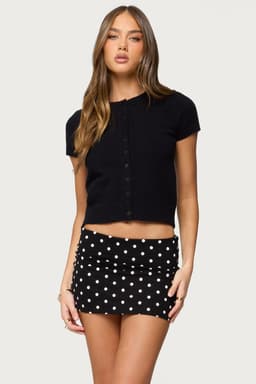 Coreen Button Up Knit Top - Short Sleeve Ribbed Acrylic Polyester Nylon