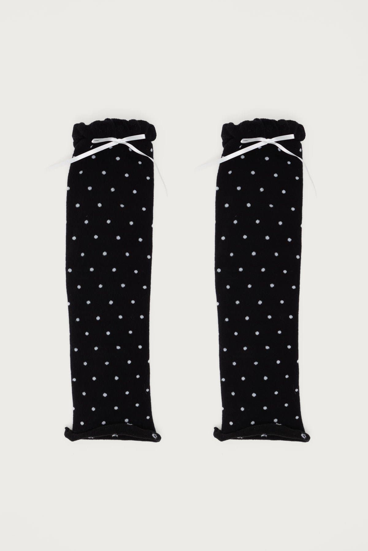 Polka Dot Leg Warmers with Bow Detail - Cotton Polyester Nylon Spandex