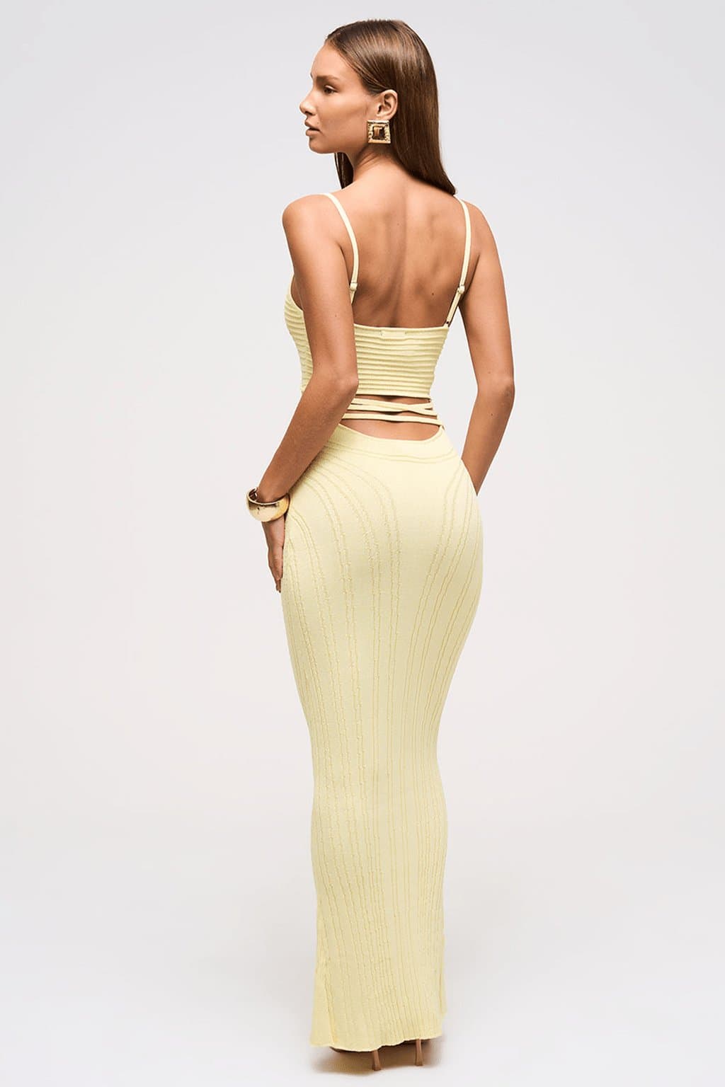 Jules Knitted Maxi Dress - Bralette Bust Cut Out Waist Stretch Bodycon Black