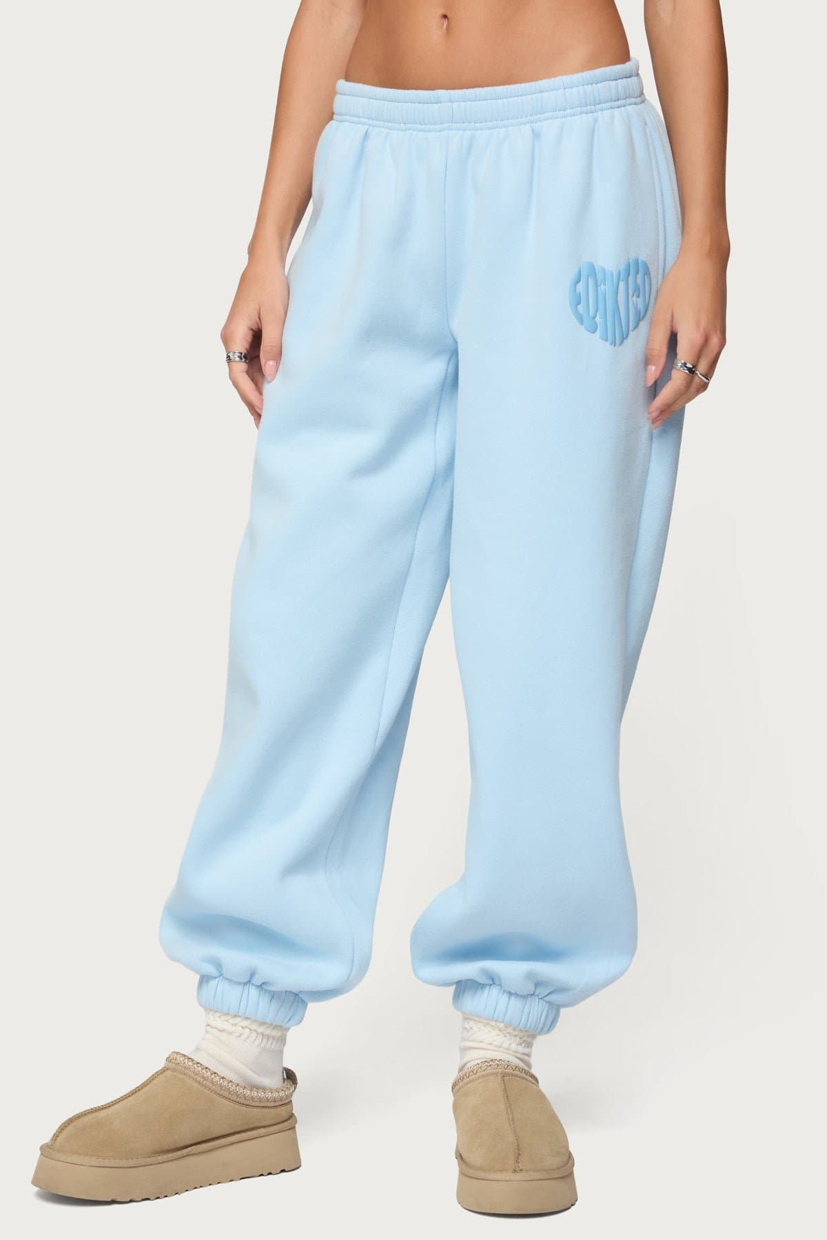 Major Love Edikted Sweatpants - Polyester Cotton Elastic Waistband Puff Print