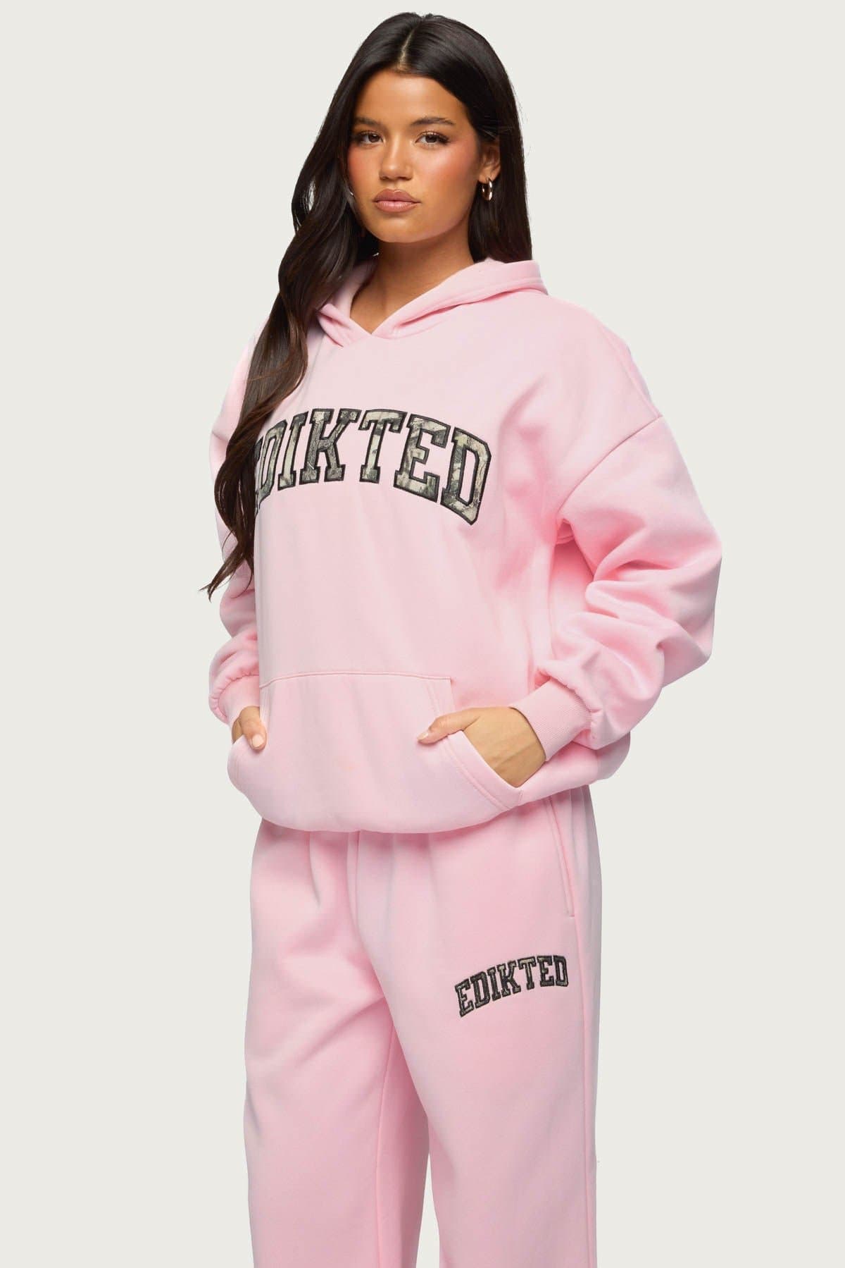 Camo Crush Edikted Oversized Hoodie - Camo Graphic Patch, Polyester Cotton