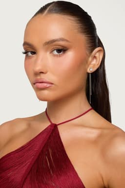 Dangle Stud Earrings Silver Tone Metal Length 3.1 Inches