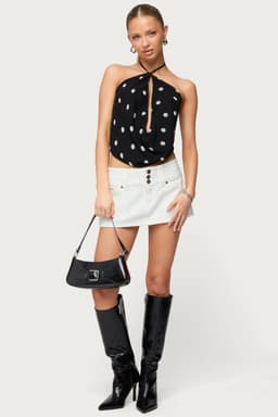 Petite McKinley Denim Mini Skirt - 100% Cotton, Triple Button Closures, Wide Waistband