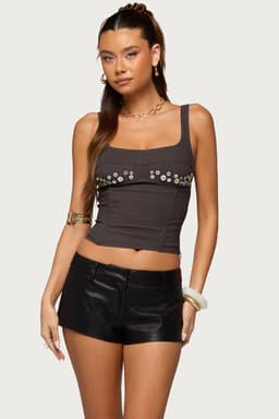 Libbie Iridescent Button Corset - Adjustable Straps, Boned Bodice, Square Neckline, Polyester Spandex