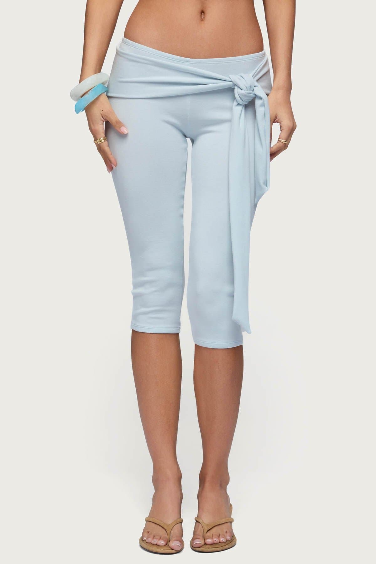 Adara Tie Capri Pants in Cotton Polyester Rayon Spandex Blend