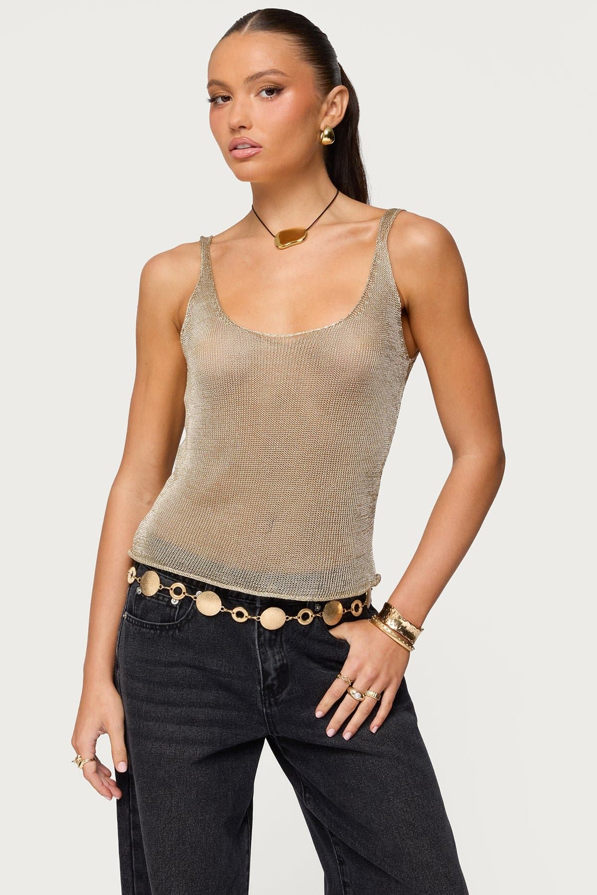 Meena Shiny Knit Tank Top in Rayon Metallic Fabric