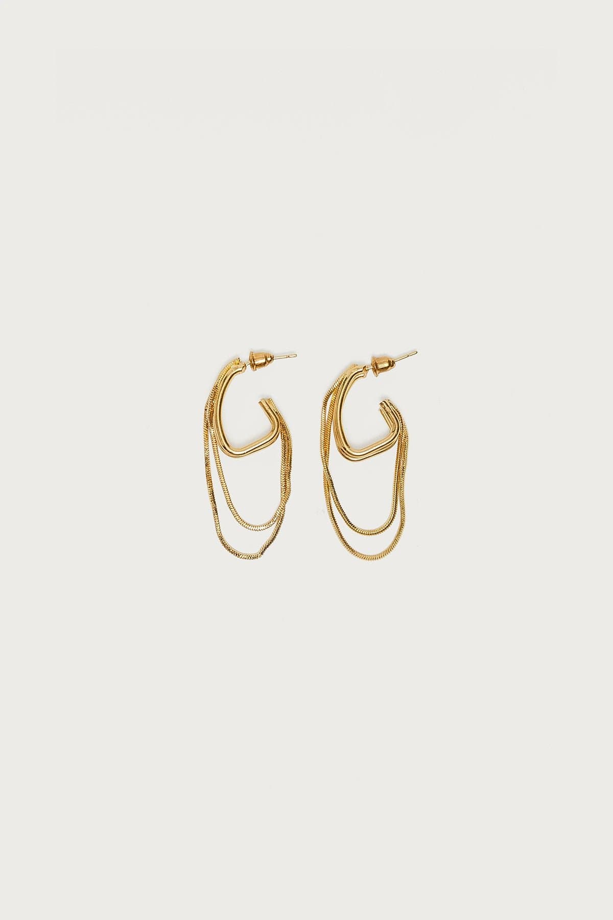 Dangling Chain Hoop Earrings Gold Tone Metal 1.7 Inch Length