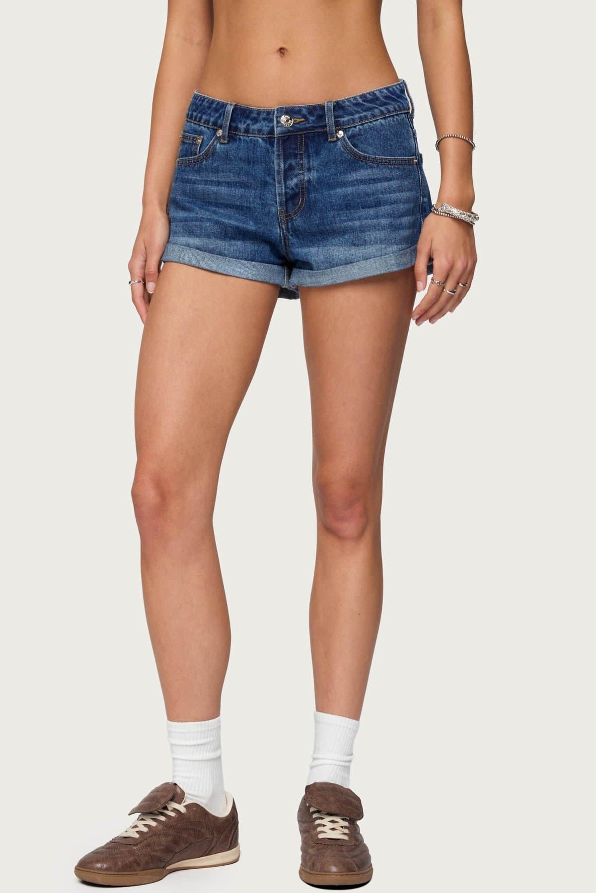 Rylin Low-Rise Denim Shorts - 100% Cotton Cuffed Hem Inseam 1.9in Size S