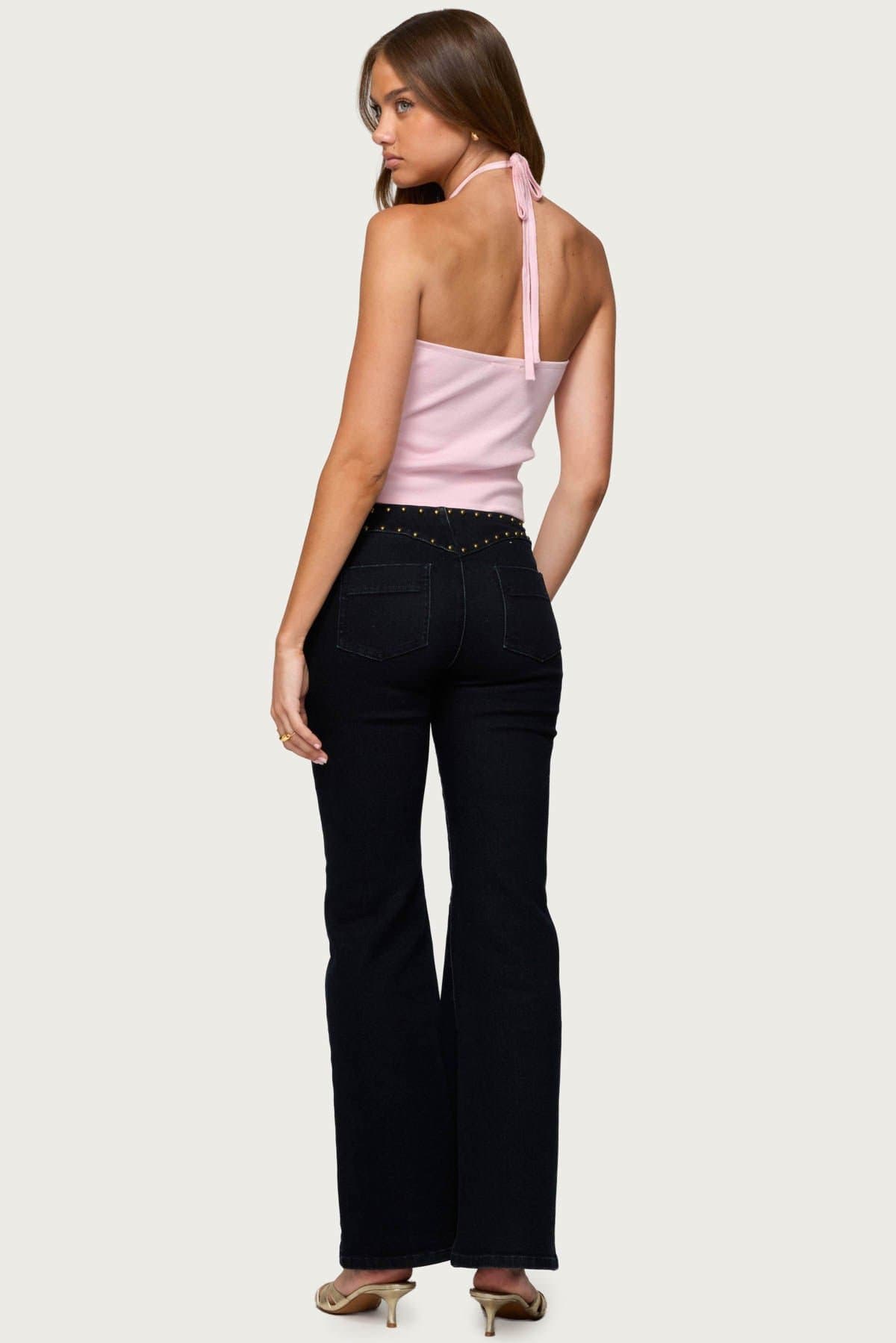 Hollis Knit Halter Top with Neck Tie Closure and Bead Detail