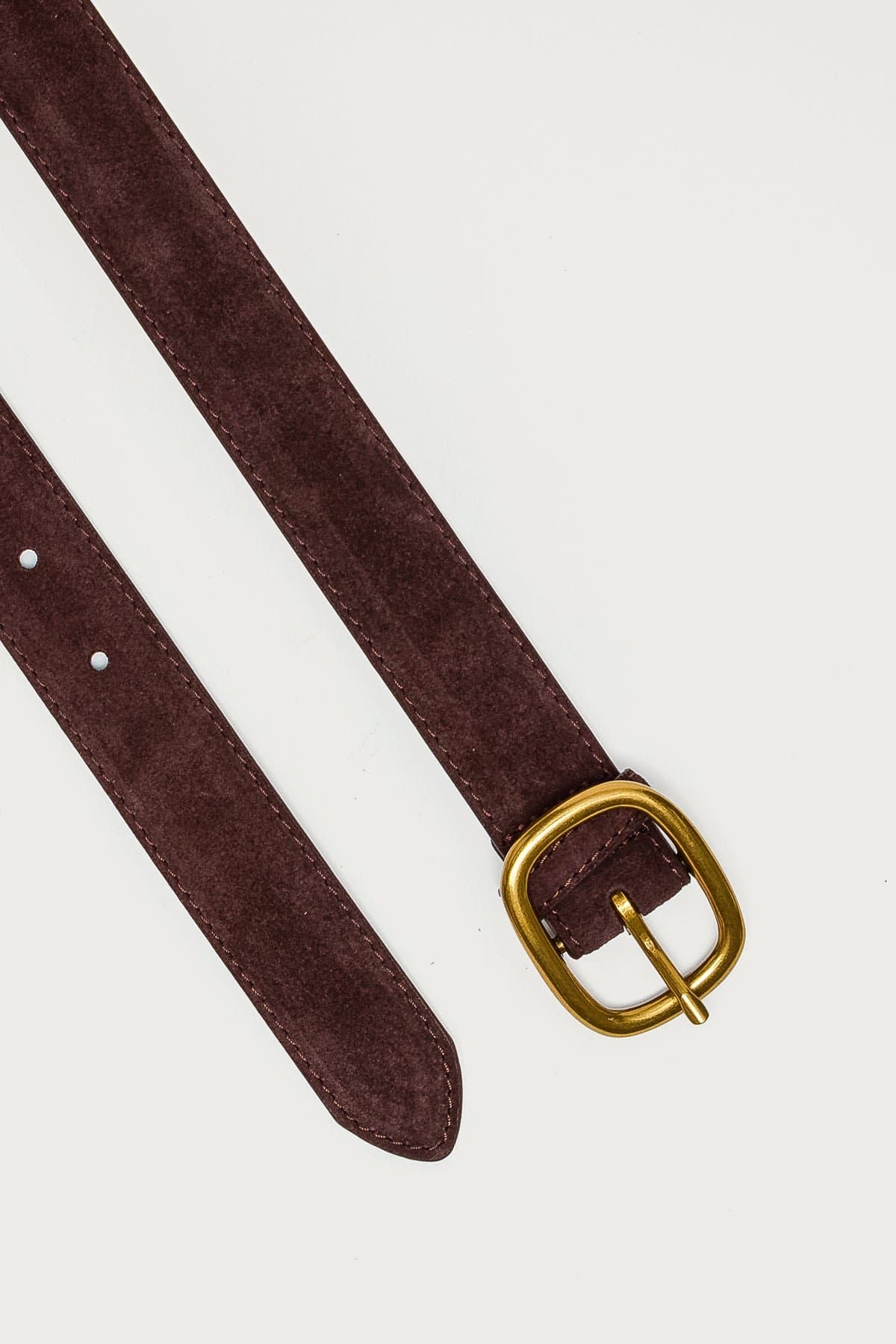 Oval Buckle Faux Suede Belt - Gold Tone Buckle, Polyurethane Rayon, 39.8 Inch Length