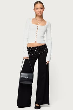 Petite Reeva Polka Dot Foldover Wide Leg Pants - Cotton Spandex