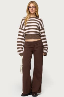 Petite Wide Leg Fold Over Pants 100% Cotton Inseam 29.1in Size S