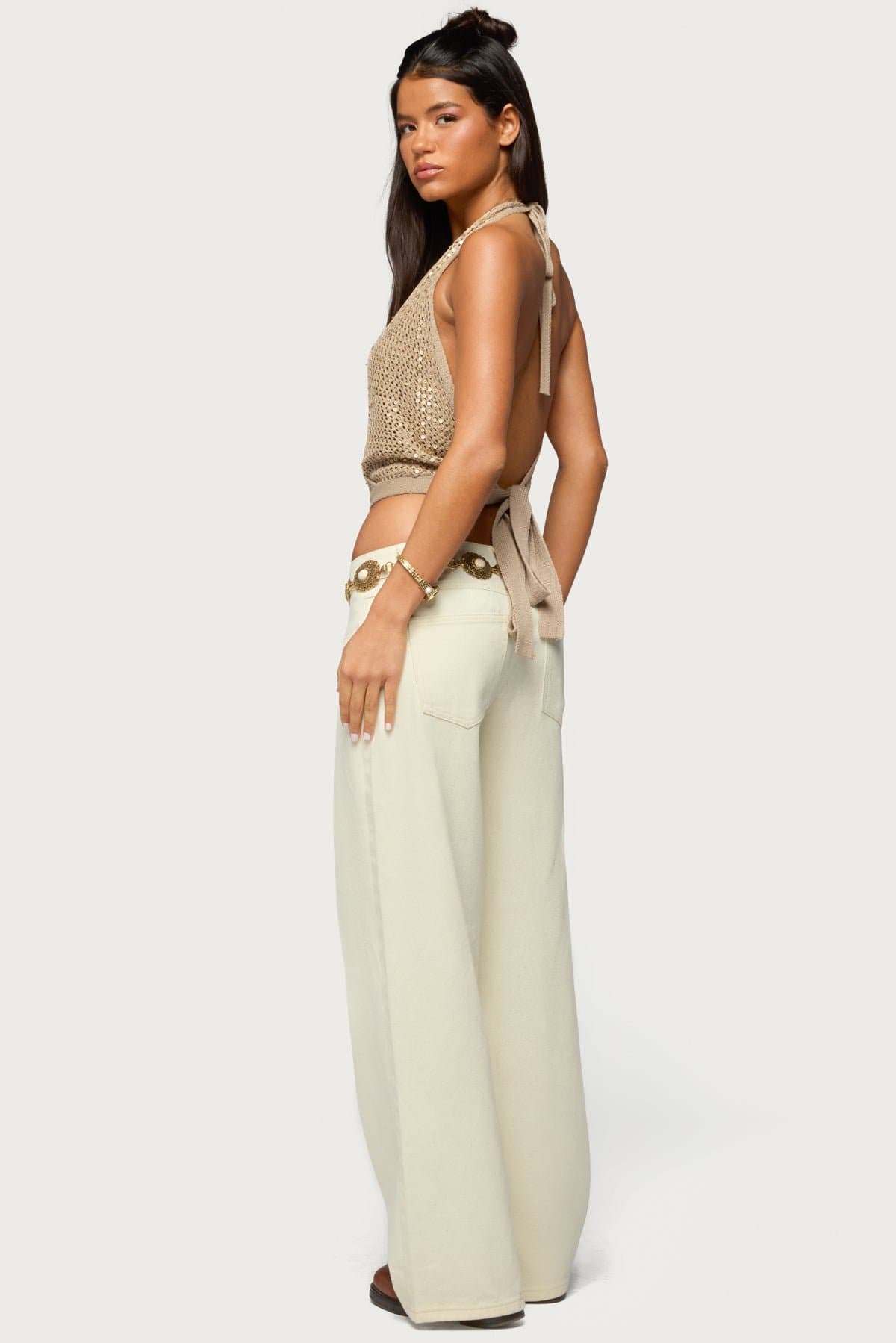 Sequin Crochet Backless Halter Top