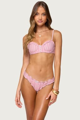 Pip Striped Ruffle Cupped Bikini Top - Adjustable Straps, Polyester Spandex