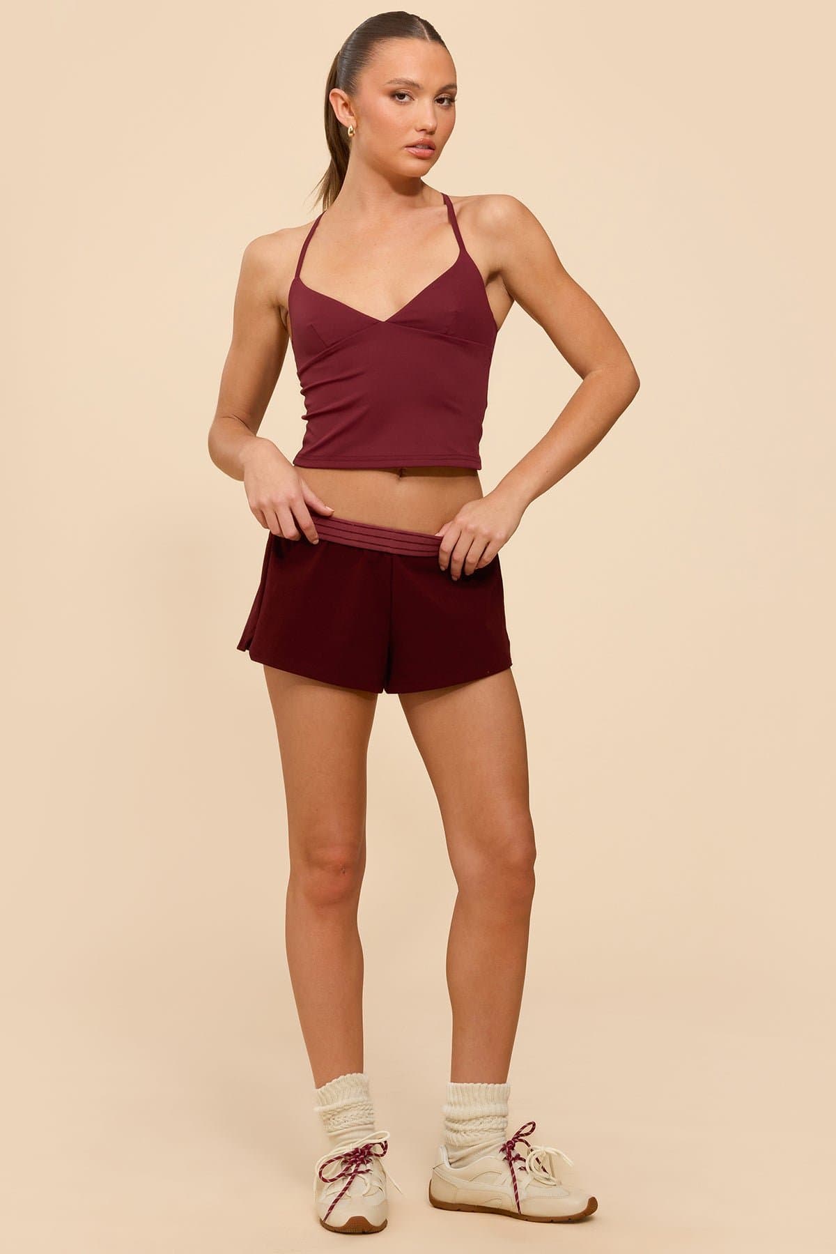 Felice V-Neck Tank Top with Adjustable Crisscross Straps Polyester Spandex