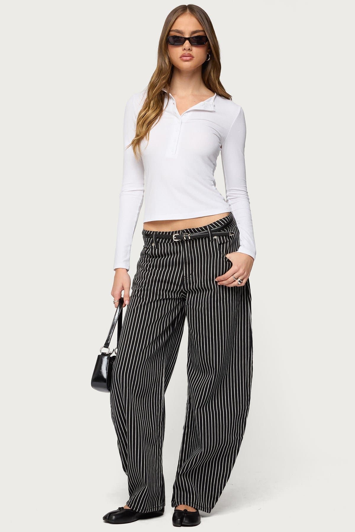 Jaelyn Ribbed Long Sleeve Henley T-Shirt - Rayon Spandex