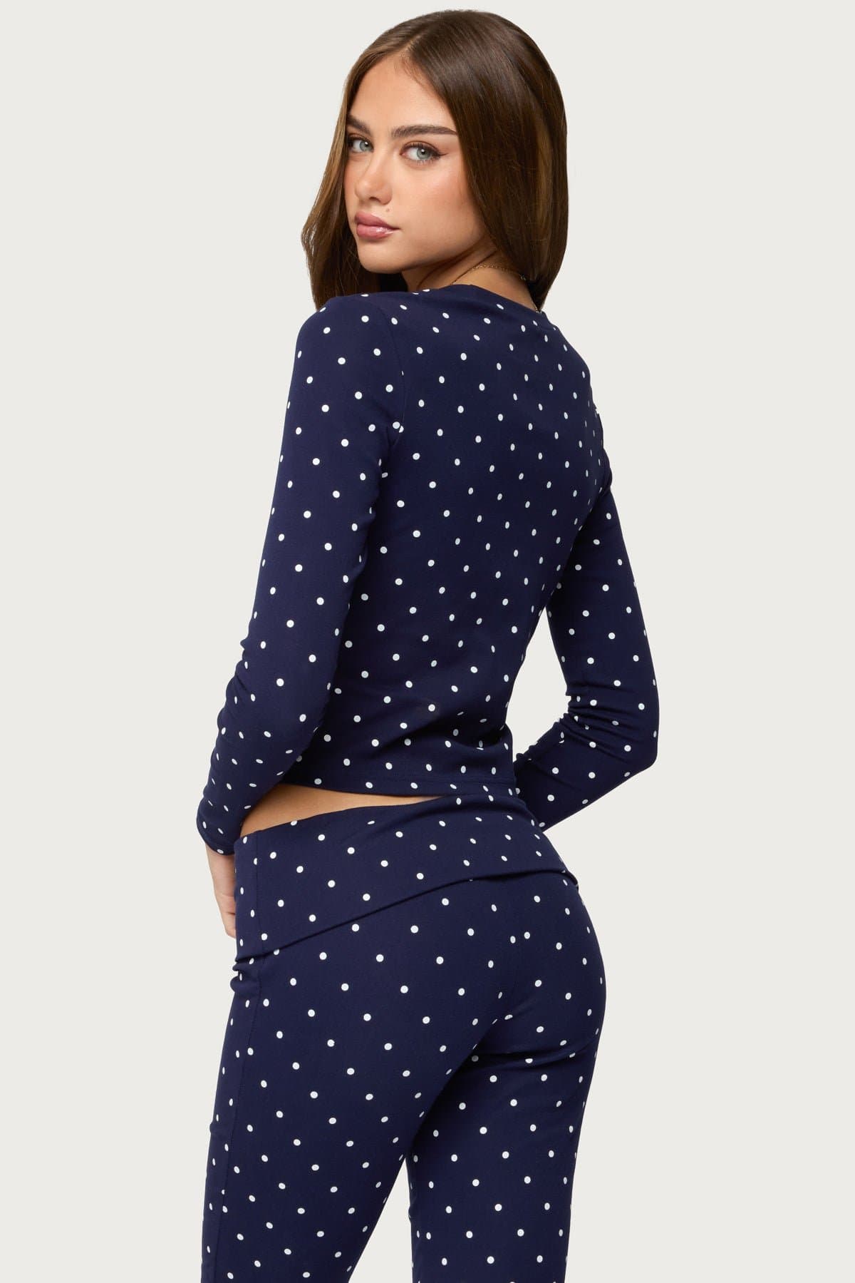 Daliya Polka Dot Long Sleeve Cotton Spandex Loungewear Top