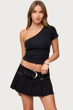 Gayla One Shoulder Top Nylon Spandex Women's Fitted Blouse Size S