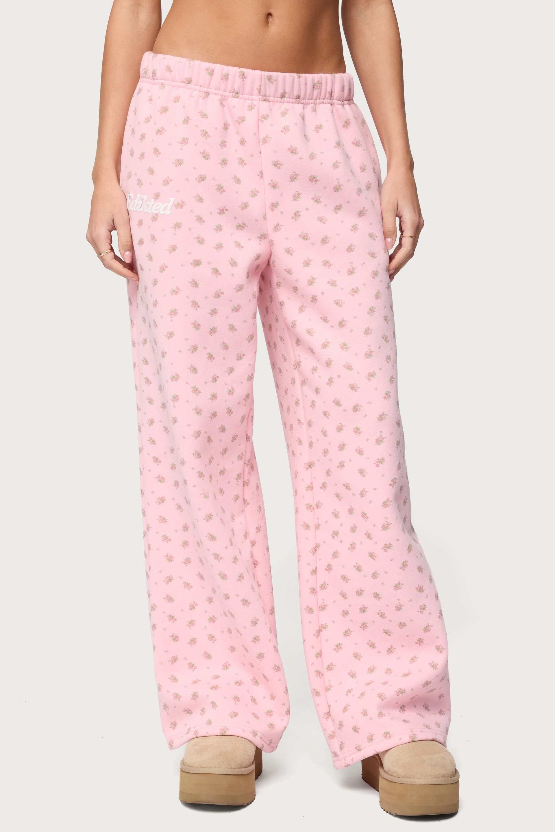 Flower Power Sweatpants - Floral Print Straight Leg Polyester Cotton Matching Set