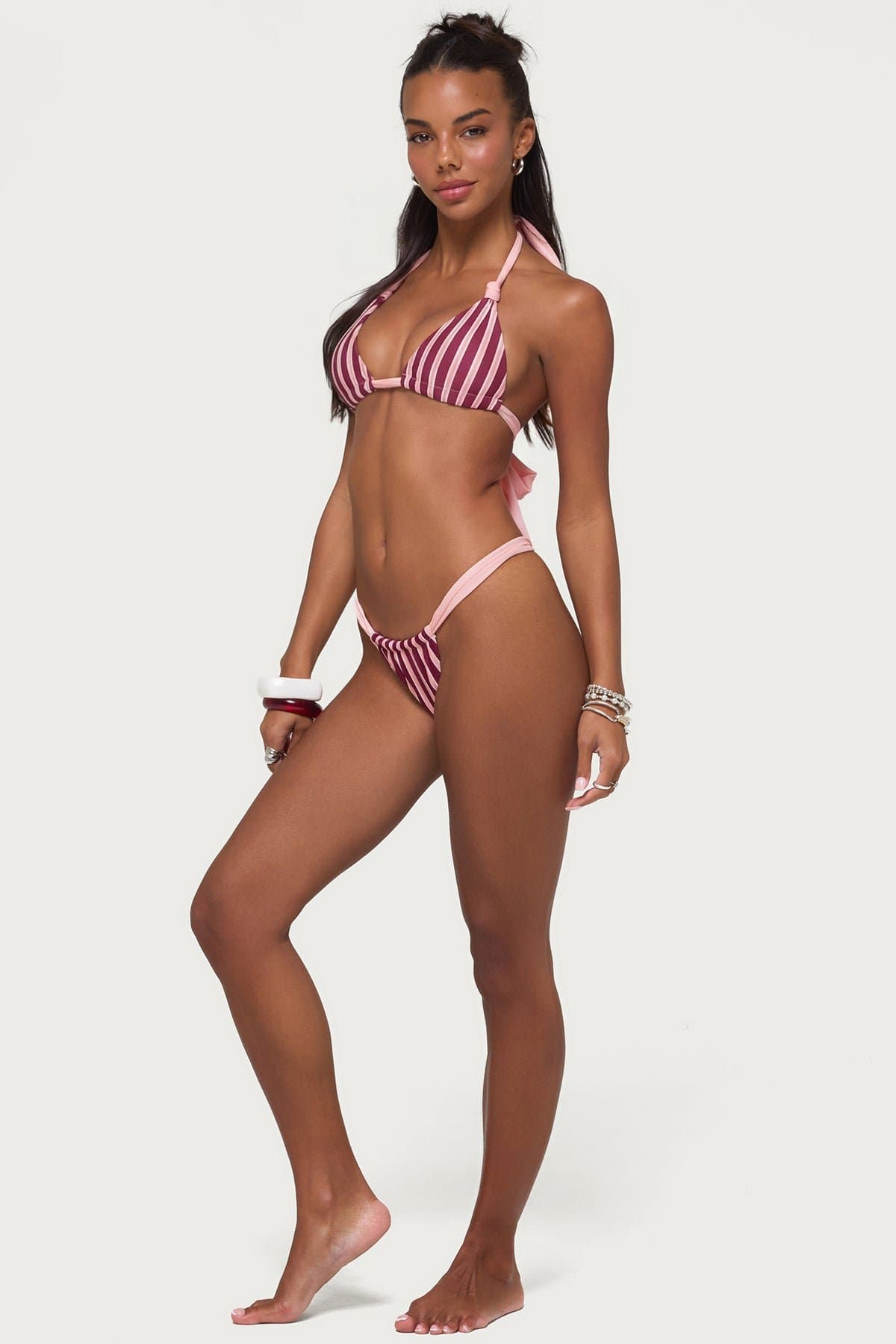 Esmer Contrast Striped Bikini Bottom - Polyester Spandex Double-Lined Stretch Fabric
