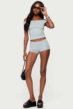 Neriah Grommet Micro Shorts - Polyester Spandex Matching Set