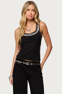 Studded Built-In Bra Tank Top in Cotton Spandex