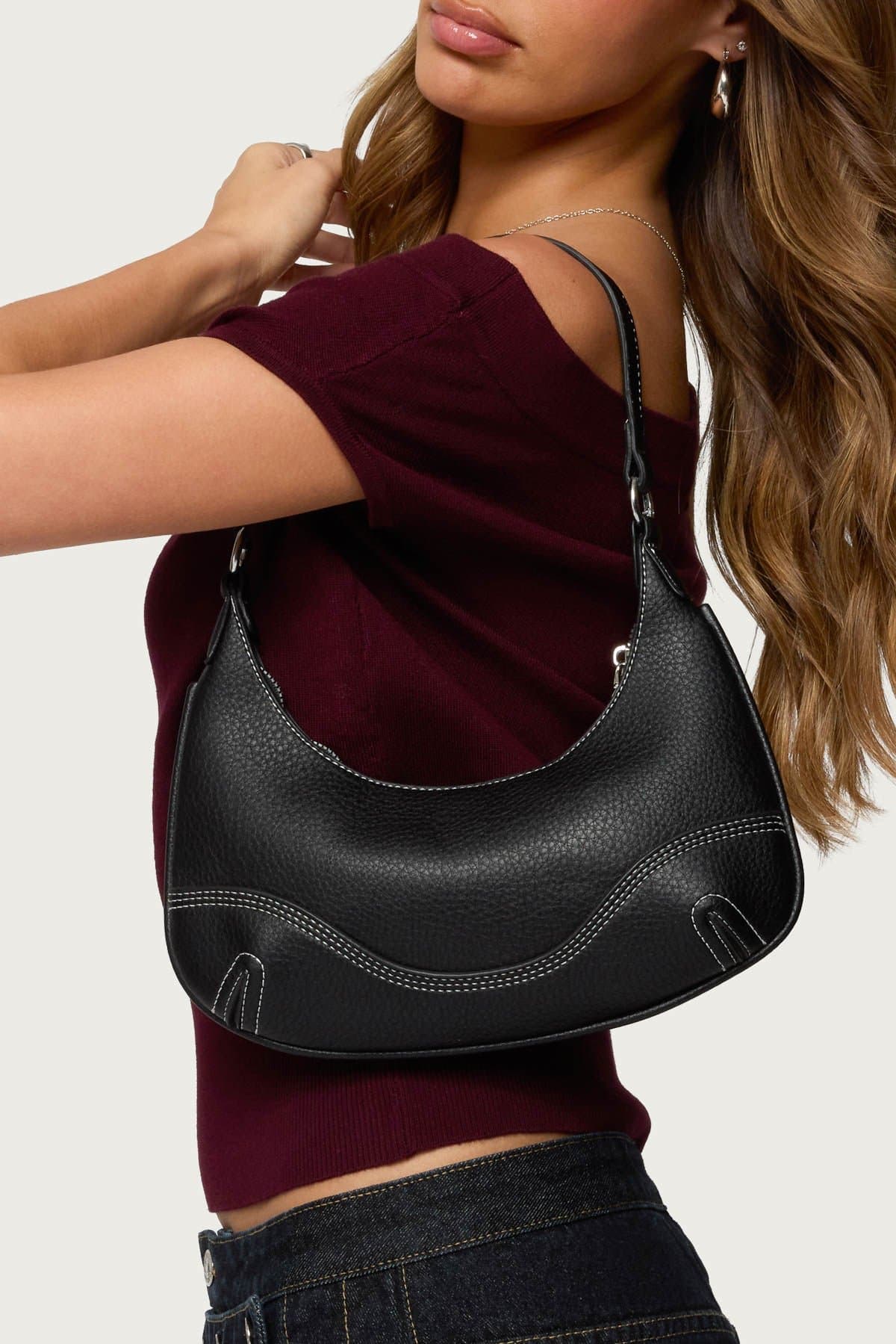 Contrast Stitch Faux Leather Bag - Polyurethane 11"W x 5.5"H x 3.9"D