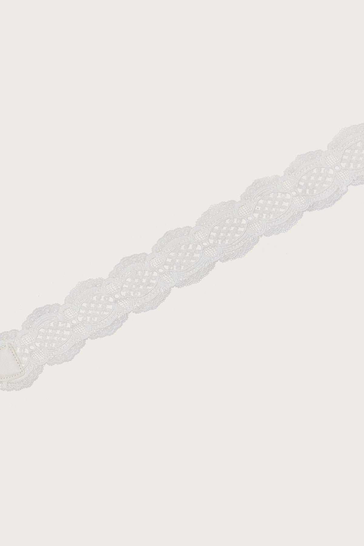 Lace Tie Belt with Scalloped Trim - Polyurethane Polyester 82.7" Length